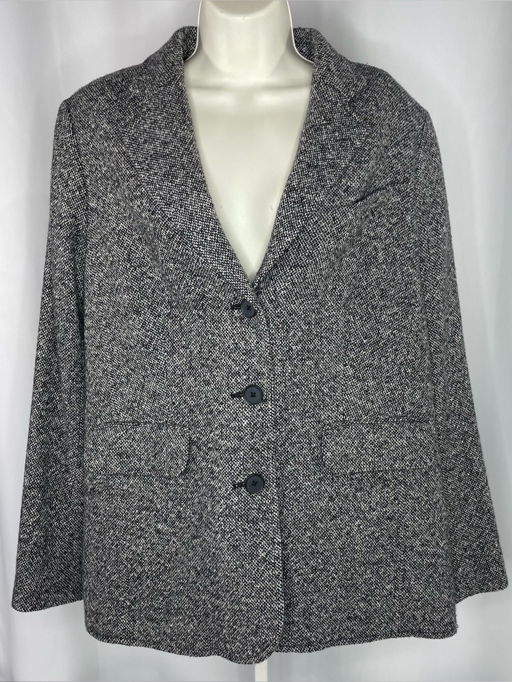 L.L.Bean Wool Cashmere Tweed Blazer Black White Size 18R